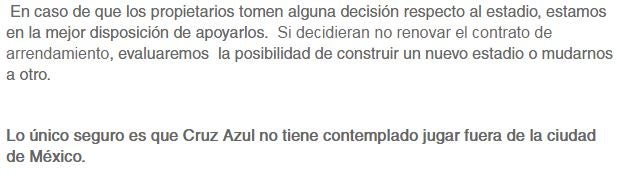 Comunicado Cruz Azul 