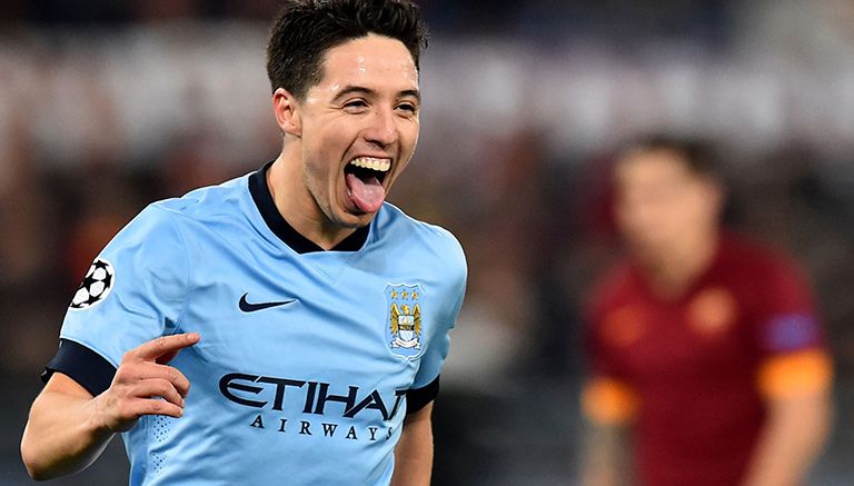 Samir Nasri, festejando en un duelo contra la Roma