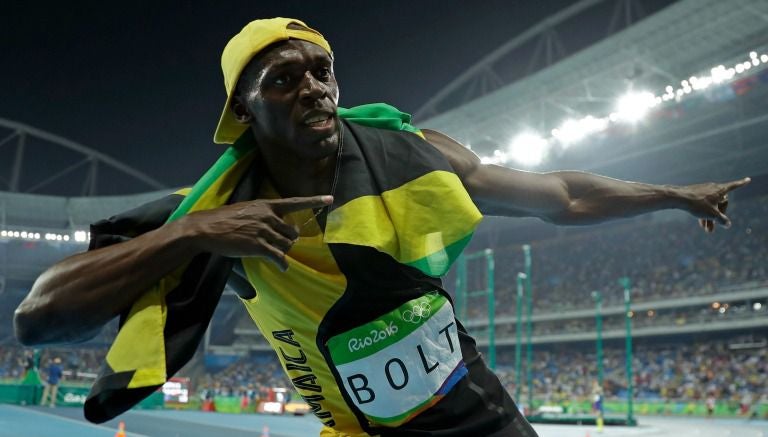 Usaín Bolt tras ganar la prueba de los 100m planos