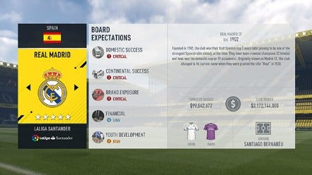 Categorías de objetivos para un club en FIFA 17