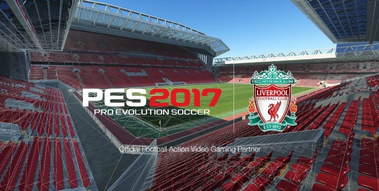 Imagen de la presentación del PES con el escudo del Liverpool