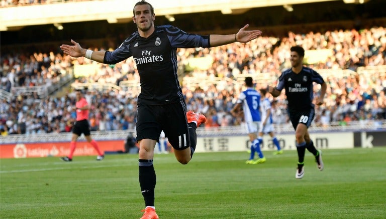 Bale festeja su anotación frente a la Real Sociedad