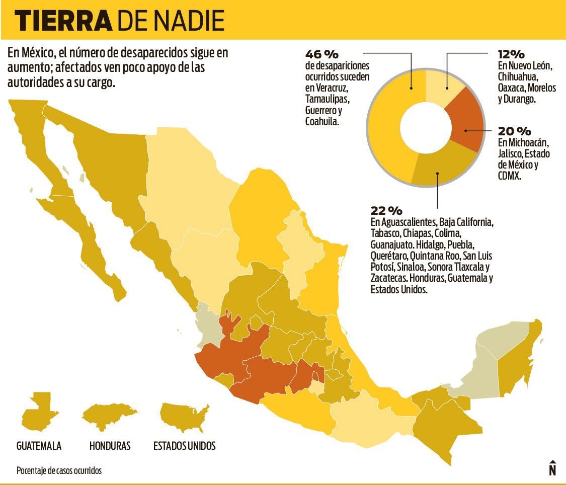 Mapa de México según el número de personas desaparecidas