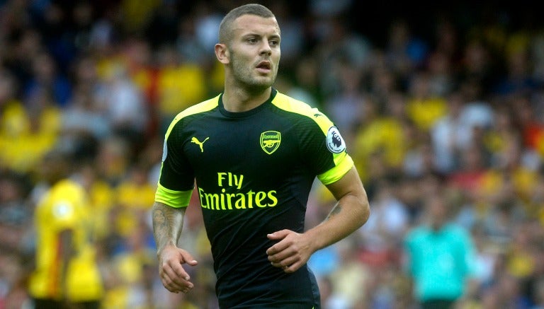 Jack Wilshere, en un calentamiento con el Arsrenal en Premier