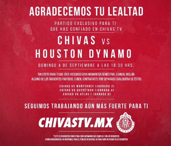 El comunicado de Chivas TV para el partido frente al Dynamo de Houston