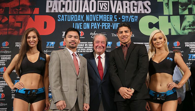 Manny Pacquiao y Jessie Vargas, en la presentación de su combate