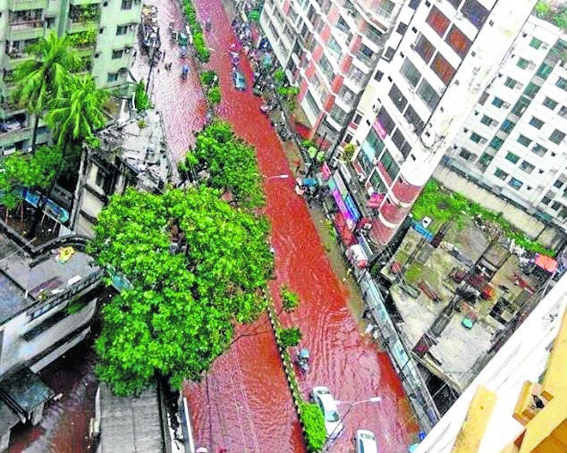 Vista desde los aires de la inundación en la India