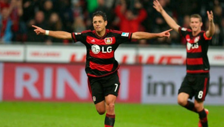 Javier Hernández celebra un gol con el Bayer Leverkusen