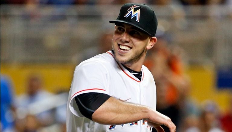 Fernández, durante un partido con los Marlins