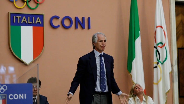 Giovanni Malago, presidente del CONI, en conferencia 