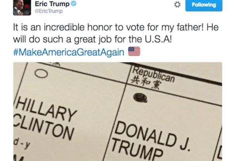 Imagen que compartió Eric Trump en su cuenta de Twitter