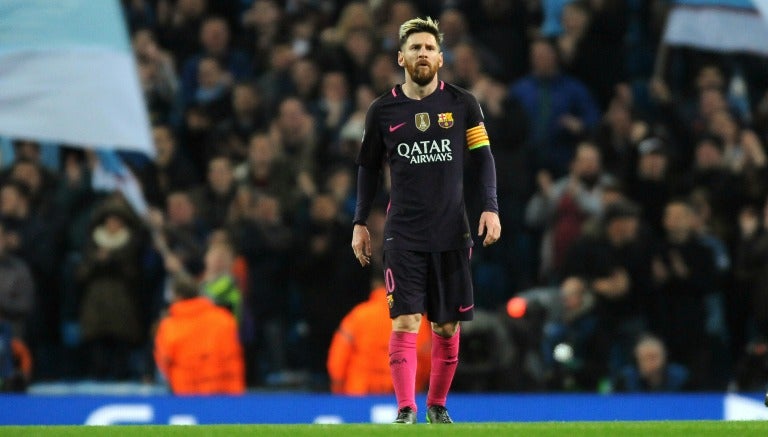 Lionel Messi disputa un partido de Champions con el Barcelona