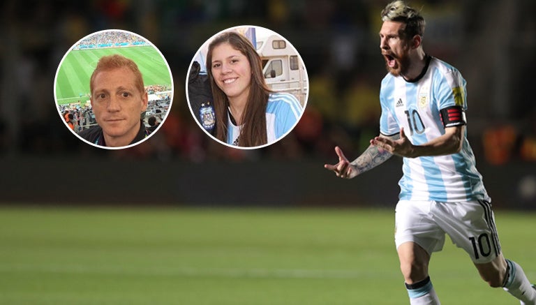 Leo Messi festeja una anotación con Argentina