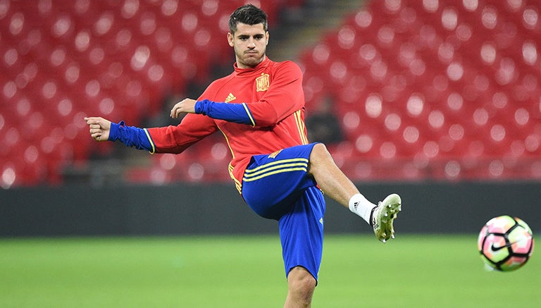 Álvaro Morata, durante un entrenamiento de España 