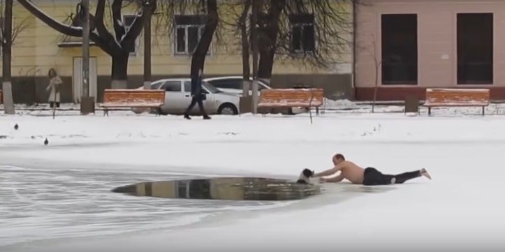 Rescate del perro atrapado