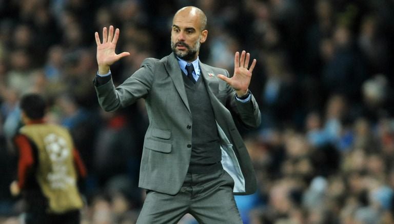 Pep Guardiola durante un partido del Manchester City