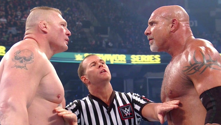 Brock Lesnar y Bill Goldberg antes de la lucha