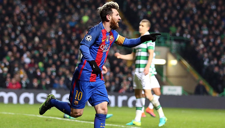 Messi celebra uno de sus goles contra Celtic 