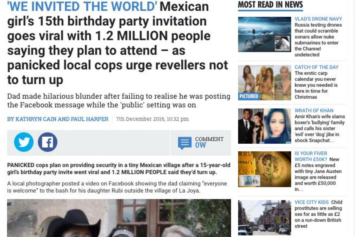 'Invitación a fiesta de una chica de 15 años se hace viral con 1.2 millones de personas que dicen, planean ir': The Sun 