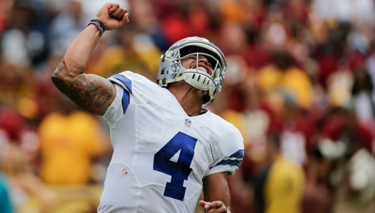 Dak Prescott celebra un TD en un juego de los Cowboys