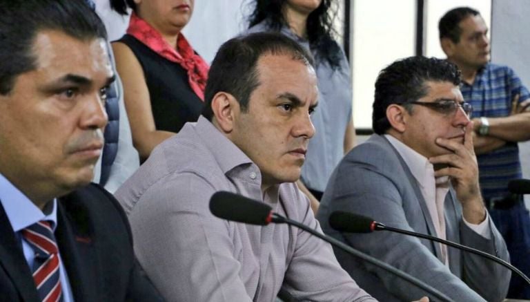 Cuauhtémoc Blanco, alcalde de Cuernavaca, durante un una conferencia