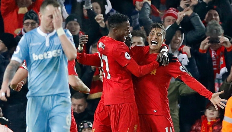 Roberto Firmino celebra su gol anotado frente al Stoke City