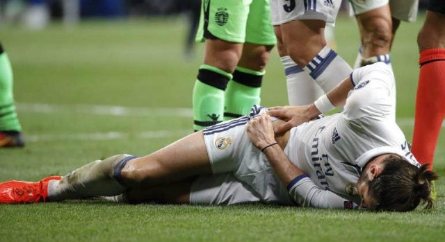 Bale lesionado durante un juego ante el Sporting de Lisboa