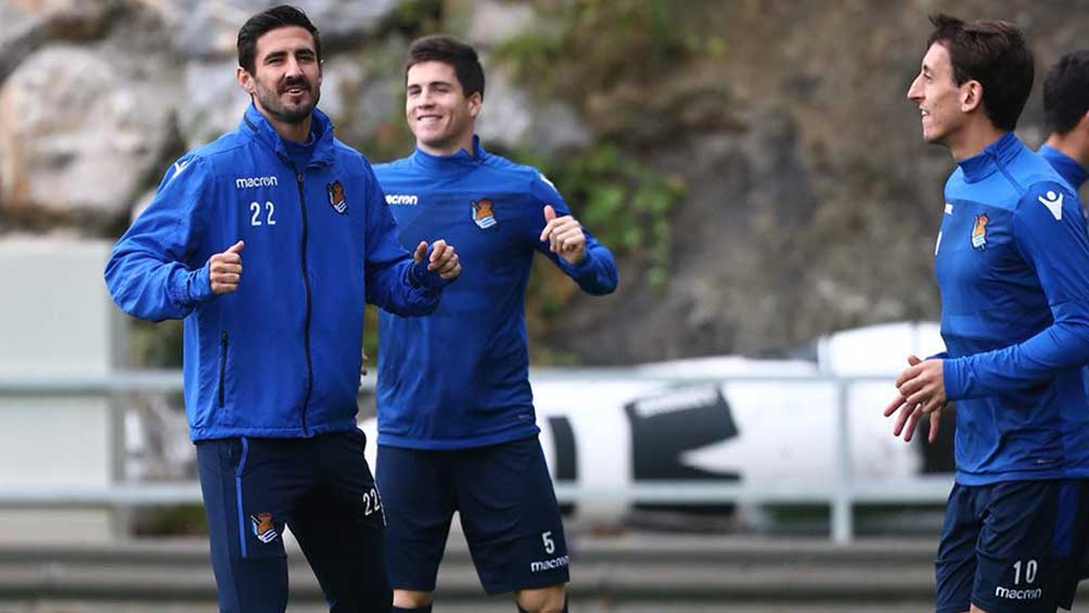 Jugadores de la Real Sociedad en un entrenamiento