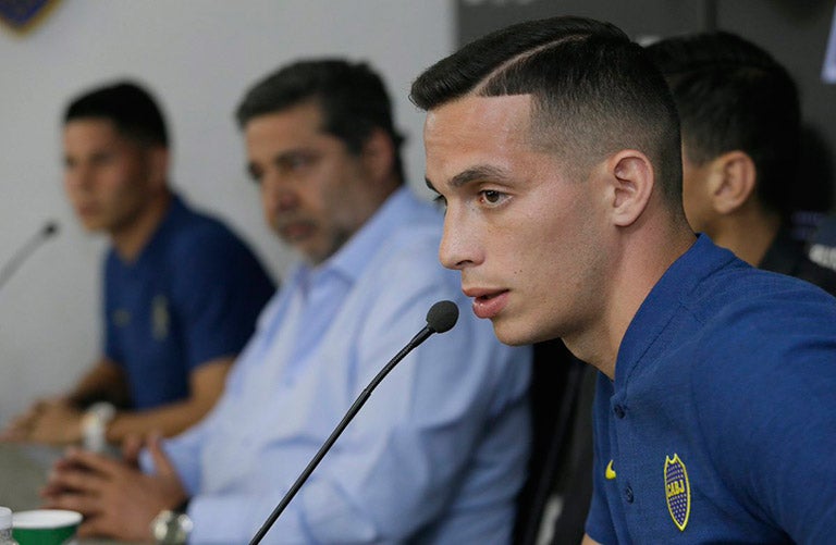 Marcone, durante su presentación con Boca