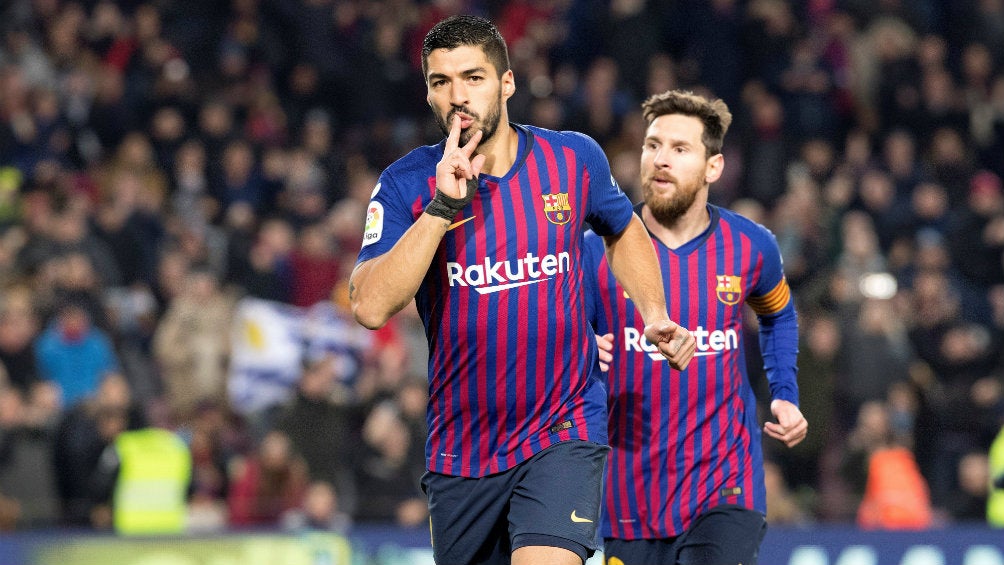 Suárez festejando un gol ante el Leganés 