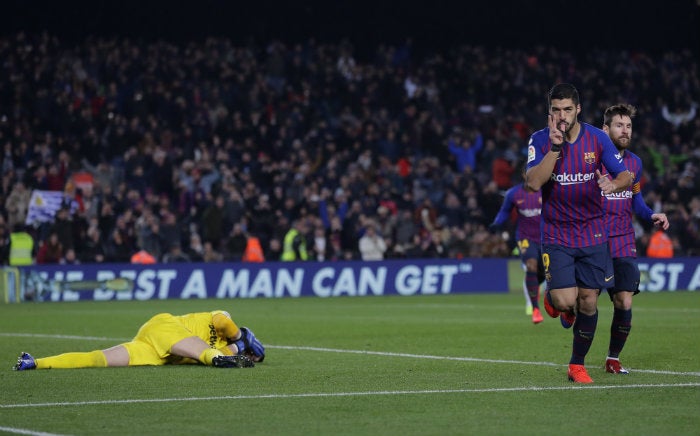 Suárez después de anotar un gol antes el Leganés 