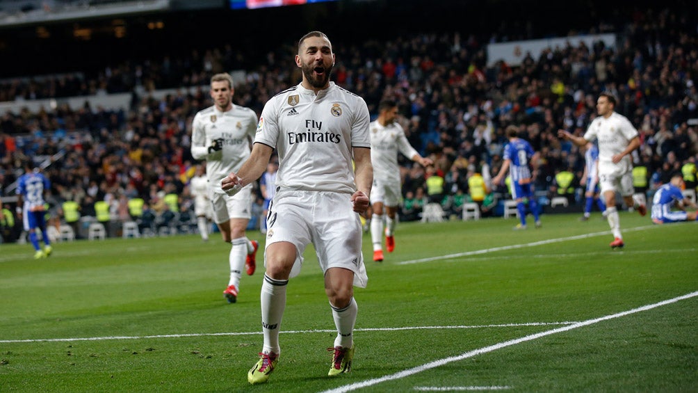 Benzema celebra una anotación en La Liga 