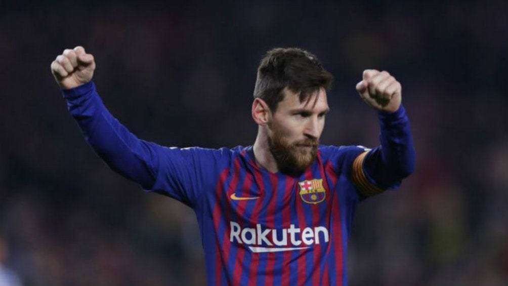 Messi festeja un gol con el Barcelona