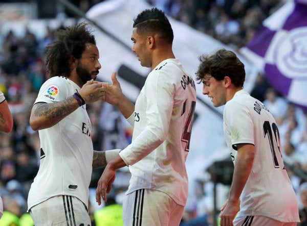 Marcelo y Casemiro durante el partido vs Girona