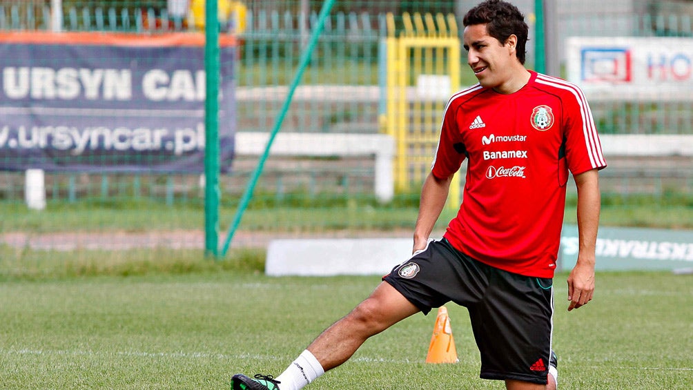 Efraín, durante un entrenamiento con el Tricolor 