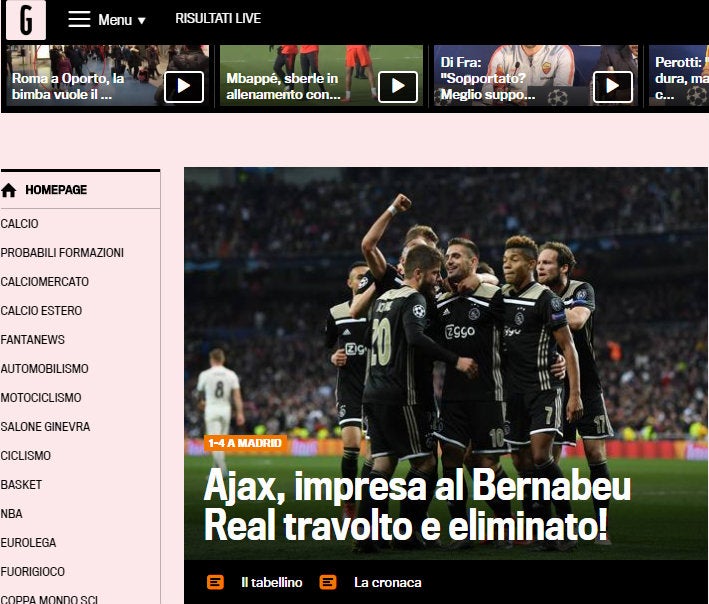 Portad de la Gazzetta dello Sport