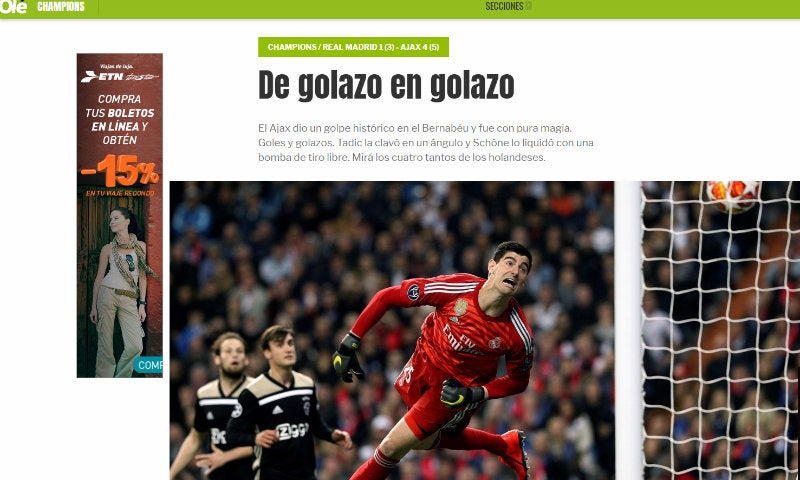 Portada del Diario Olé