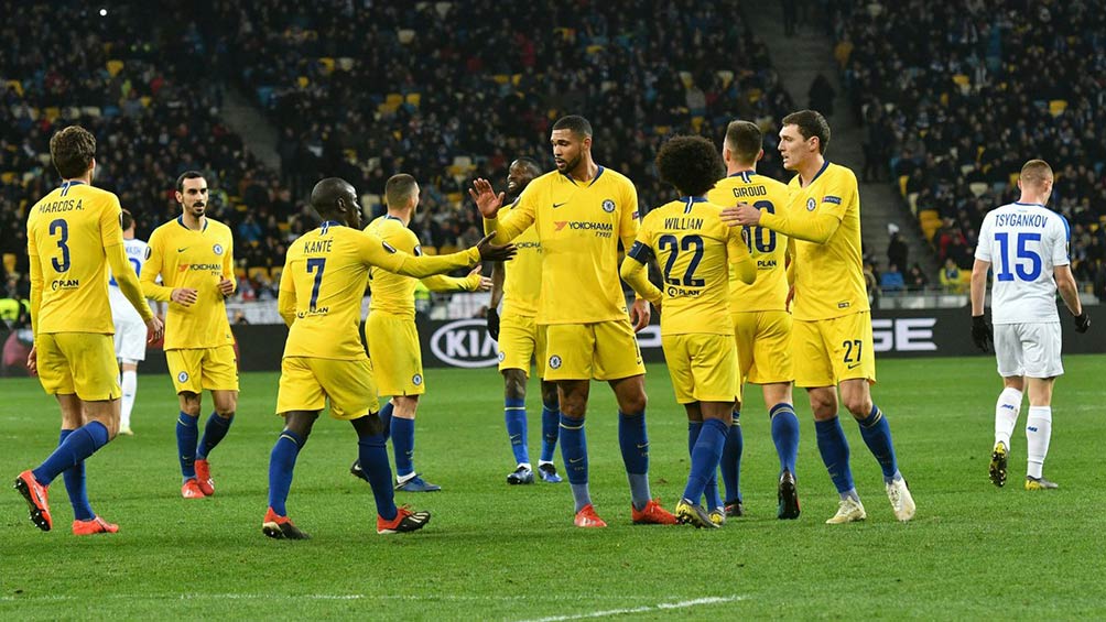 Los jugadores del Chelsea festejan tras la victoria sobre Kiev