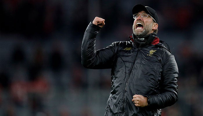 Klopp festejando su pase a los Cuartos de Final 