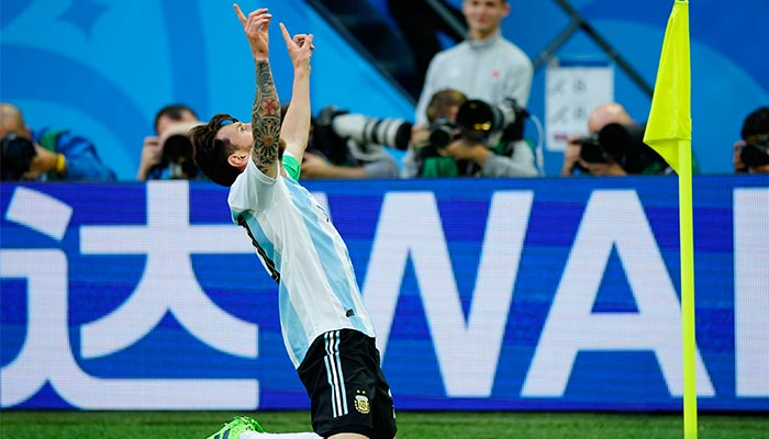 Messi celebrando un gol en el Mundial de Rusia 