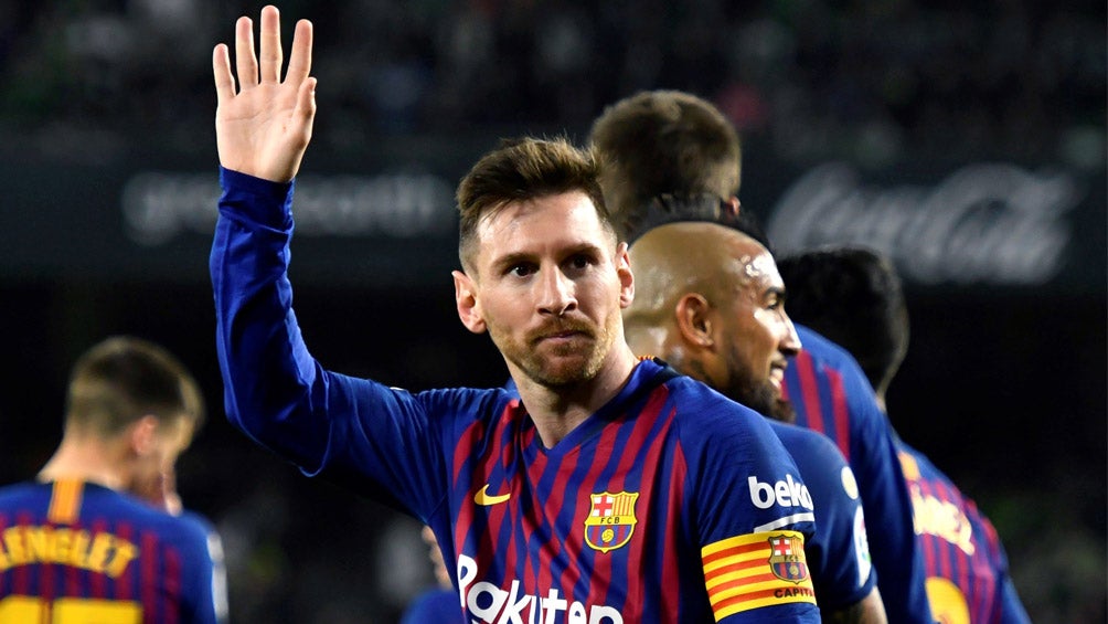 Messi festeja gol con el Barcelona 