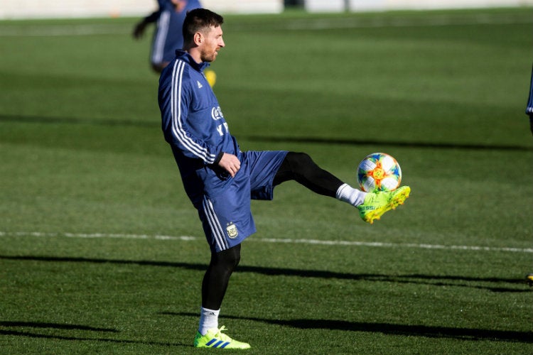 Messi, durante un entrenamiento con Argentina