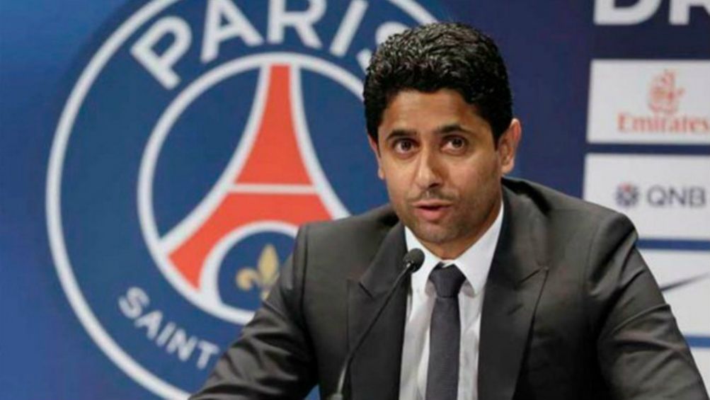 Nasser Al Khelaïfi, presidente del PSG, habla en conferencia de prensa