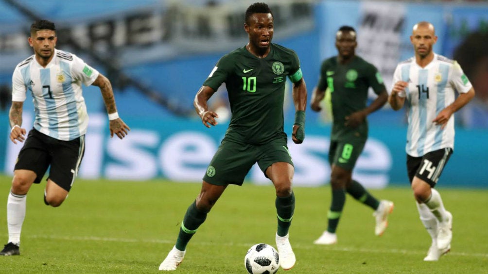 John Obi Mikel durante el encuentro ante Argentina en Rusia 2018