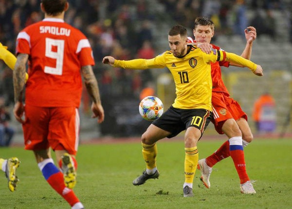 Hazard, durante un partido con Bélgica