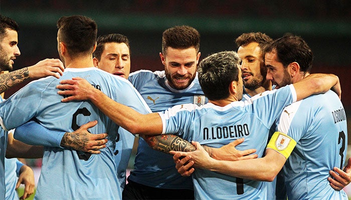 Uruguay festejando su victoria ante Tailandia 