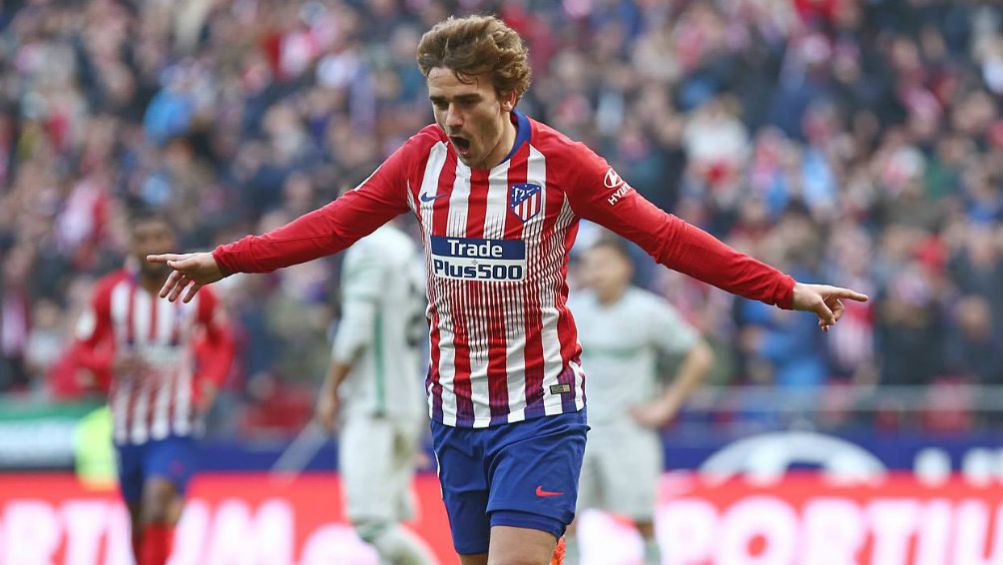 Griezmann lanza un grito en festejo de un gol con el Atleti