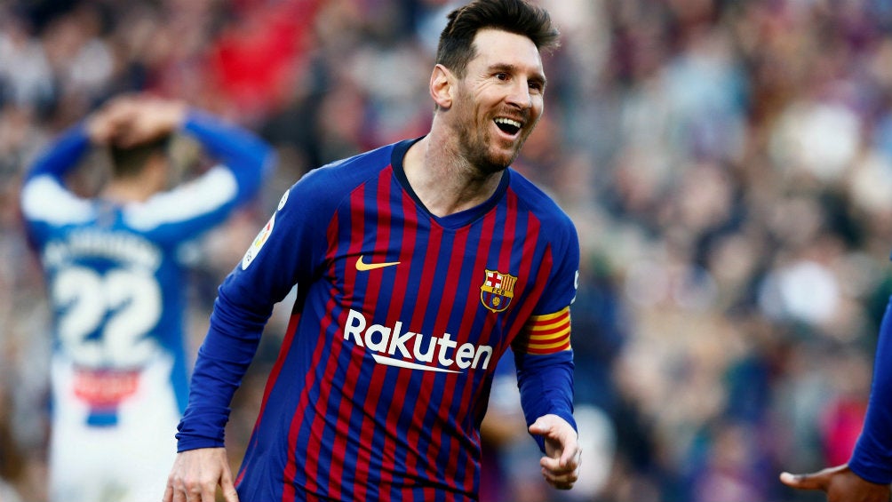 Messi festeja anotación frente al Espanyol 