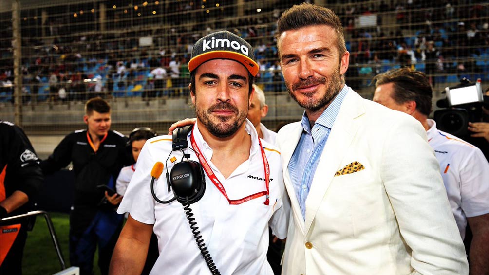 Fernando Alonso y David Beckham en el GP de Barhein