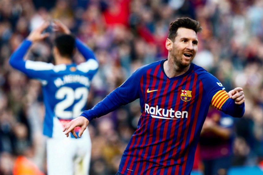 Messi festeja gol contra el Espanyol 